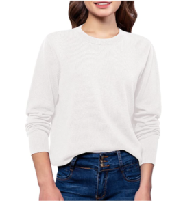 QUALFORT Suéter de punto suave con cuello redondo para mujer, 100% algodón