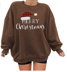 Sudadera de Navidad para mujer, talla grande, cuello redondo, manga larga, sombrero de Navidad, estampado de letras, suéter de vacaciones